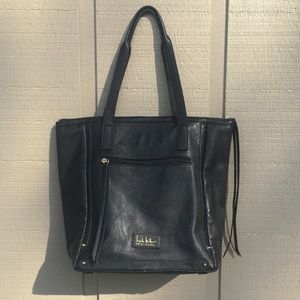 Black faux leather tote bag